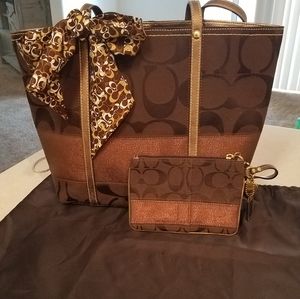 Coach Brown Signature Canvas Tote Set